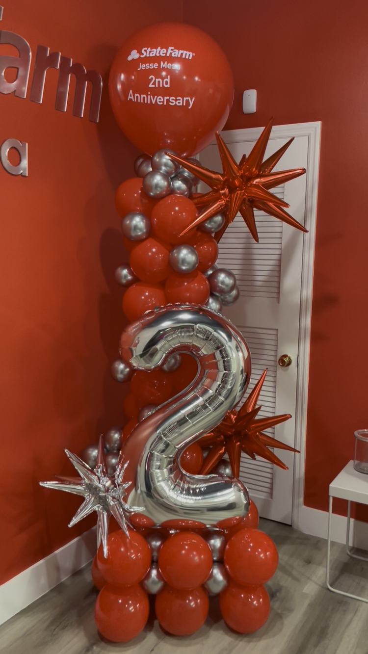 Red and silver balloon column for a State Farm agency anniversary